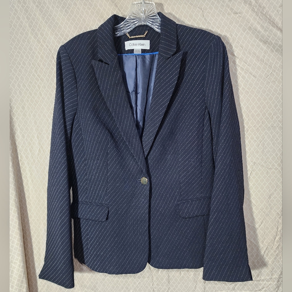 NWOT Calvin Klein Navy Pinstripe Blazer Women's 10P